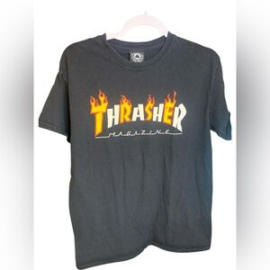 Thrasher Black Tee with Flame Logo Size Medium
